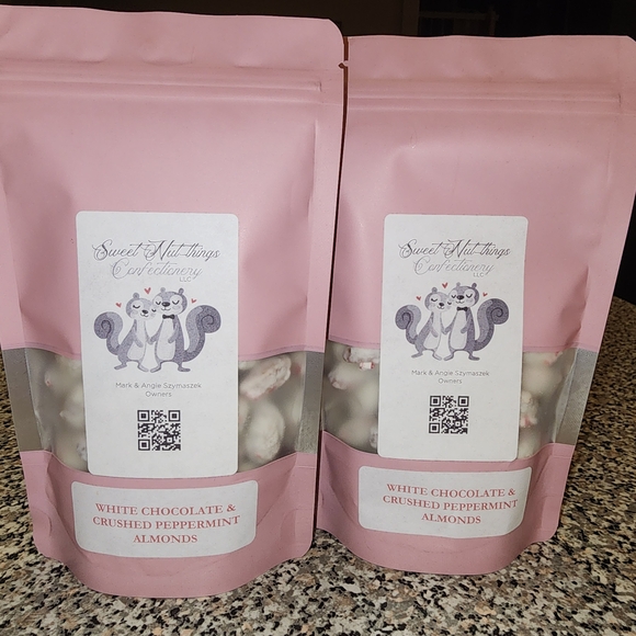 NIB 3oz Wh Choc & Crushed Peppermint Almonds By Sweet Nut-Things Confectionery - Picture 2 of 3